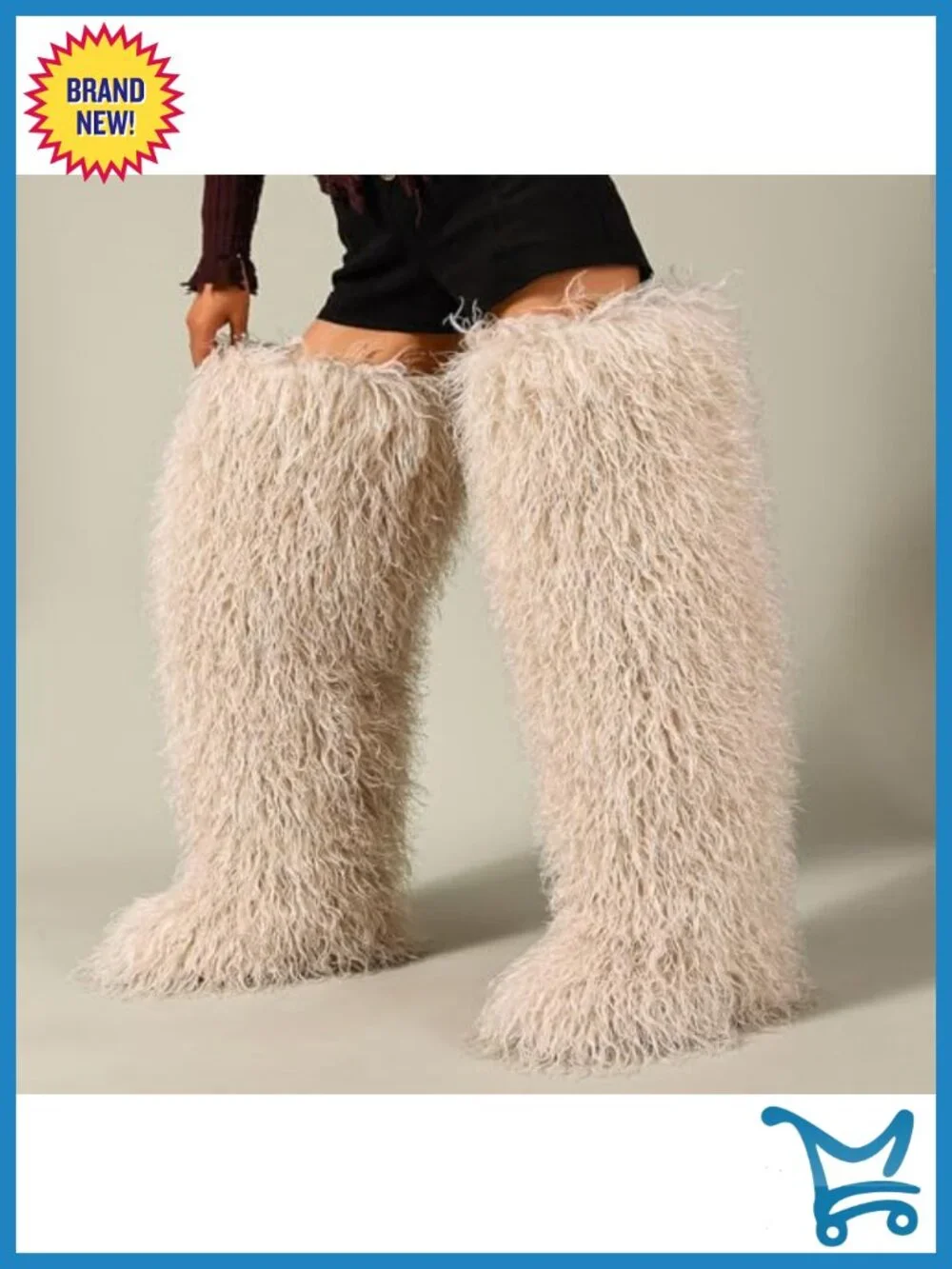 Faux Fur Over-the-Knee Boots Fluffy Shaggy Long Winter Boots